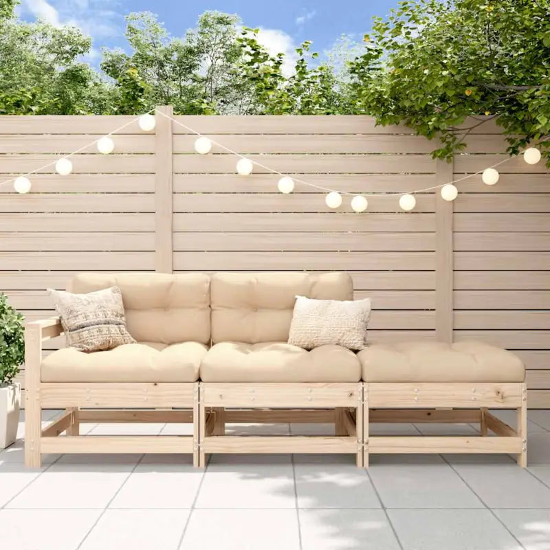 Modulaire tuinbank van massief grenenhout met zachte kussens - Natuurlijk grenenhout / 1 / Driezitsbank - Modulaire