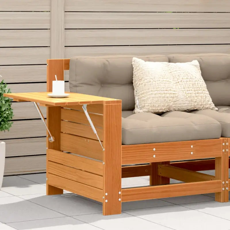 Modulaire tuinbank van massief grenenhout voor terras en patio - Bruin grenenhout / 1 / Hoekbank met bijzettafel