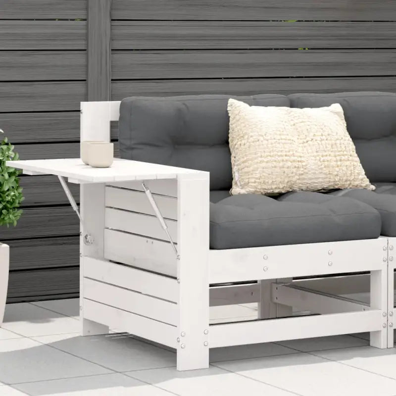 Modulaire tuinbank van massief grenenhout voor terras en patio - Wit grenenhout / 1 / Hoekbank met bijzettafel