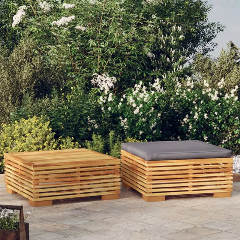 Modulaire tuinbank van massief teakhout fijn geschuurd met zachte kussens - Donkergrijs / 1 / voetensteun + Tafel