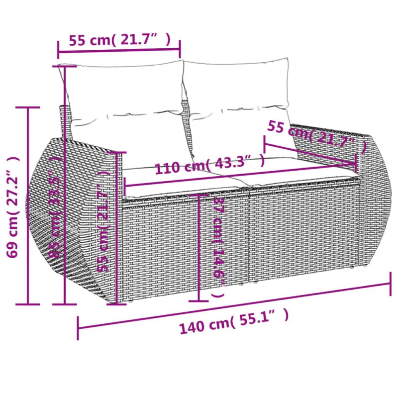 Modulaire tuinbanken in zwart materiaal met gepoedercoat staal afmetingen - Modulaire tuinbanken