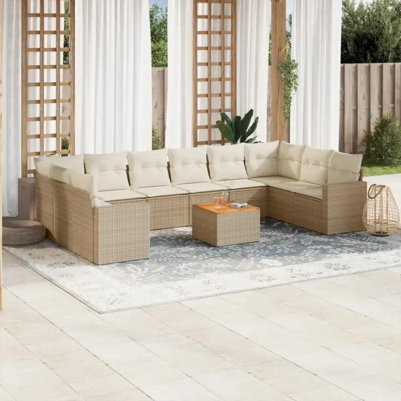 Modulaire tuinbanken met beige materiaal en gepoedercoat staal - Beige / 1 / 2x corner + table + 6x middle - Modulaire