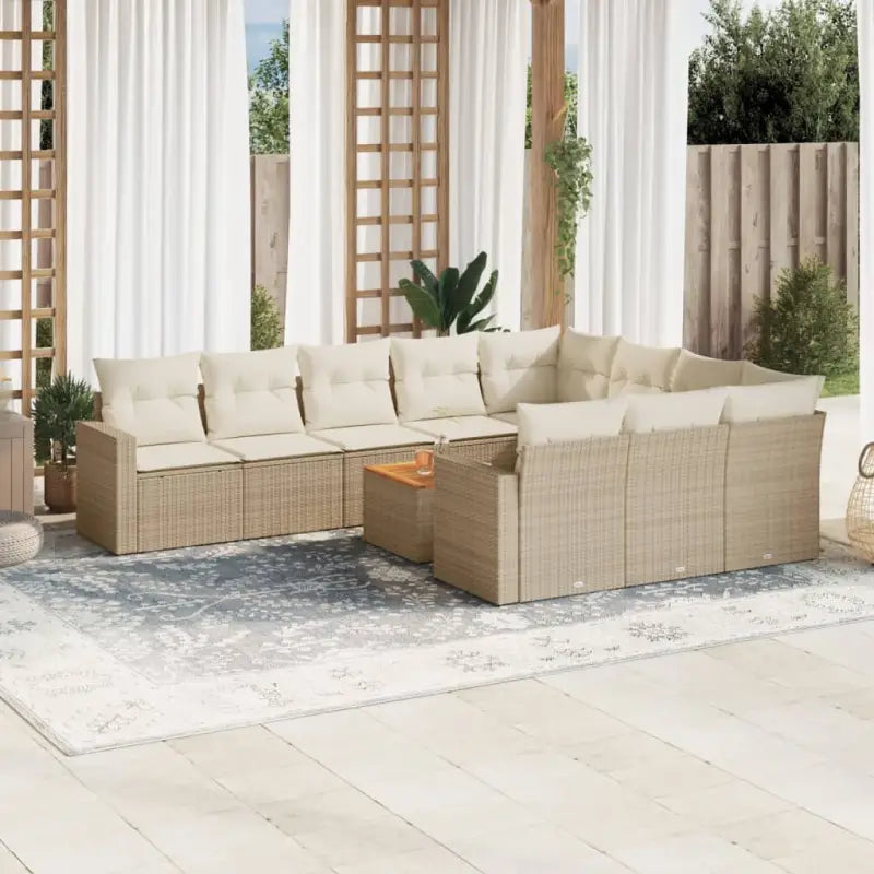 Modulaire tuinbanken met beige materiaal en gepoedercoat staal - Beige / 1 / Tafel + 6x midden + 2x hoek - Modulaire