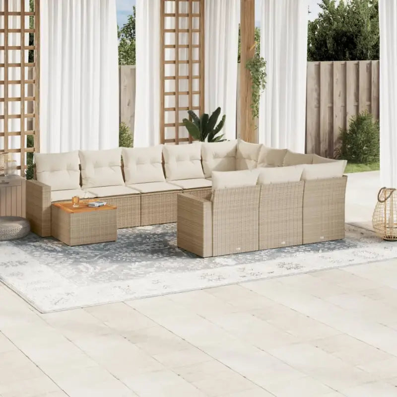 Modulaire tuinbanken met beige materiaal en gepoedercoat staal - Beige / 1 / 6x midden + Tafel + 2x hoek - Modulaire
