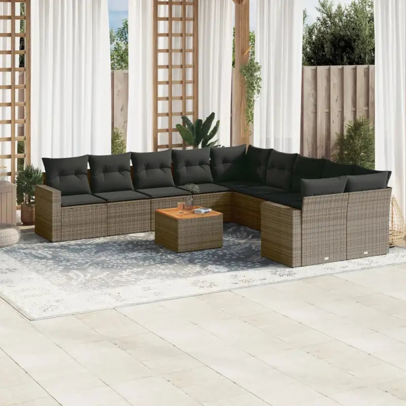 Modulaire tuinbanken met beige materiaal en gepoedercoat staal - Grijs / 1 / Tafel + 2x hoek + 6x midden - Modulaire