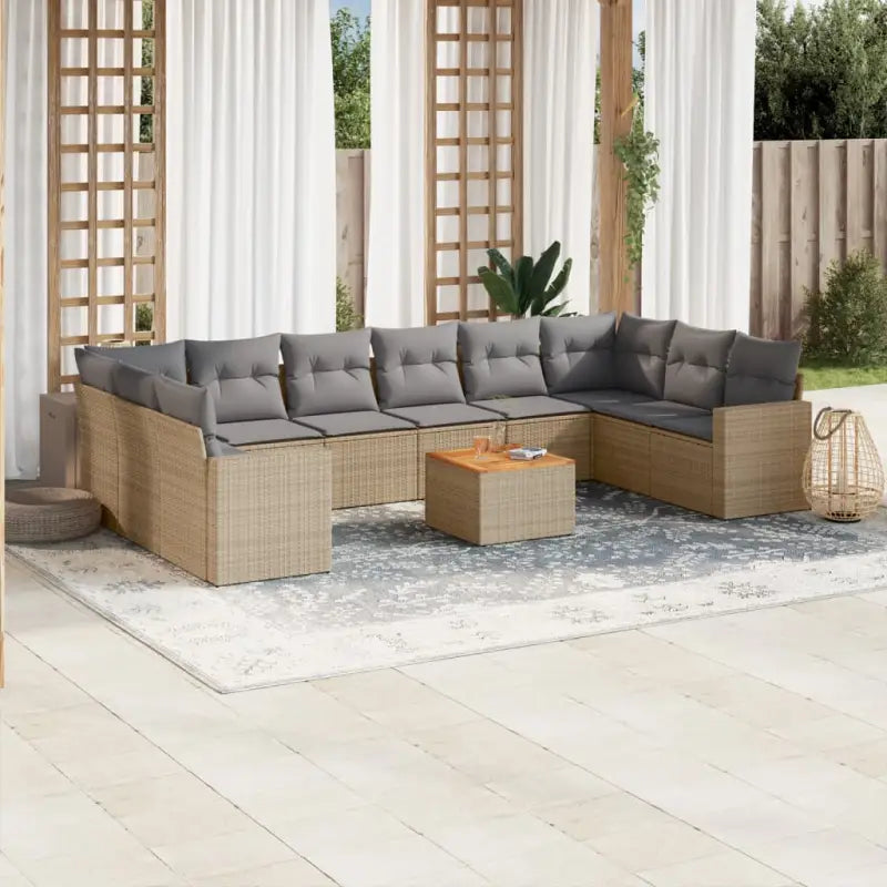 Modulaire tuinbanken met beige materiaal en gepoedercoat staal - Beige en grijs / 1 / 2x corner + table + 6x middle