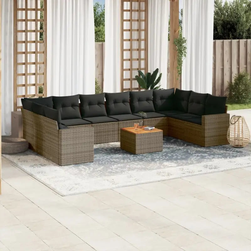 Modulaire tuinbanken met beige materiaal en gepoedercoat staal - Grijs / 1 / 2x corner + table + 6x middle - Modulaire