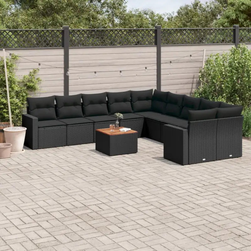 Modulaire tuinbanken met beige materiaal en gepoedercoat staal - Zwart / 1 / Tafel + 2x hoek + 6x midden - Modulaire