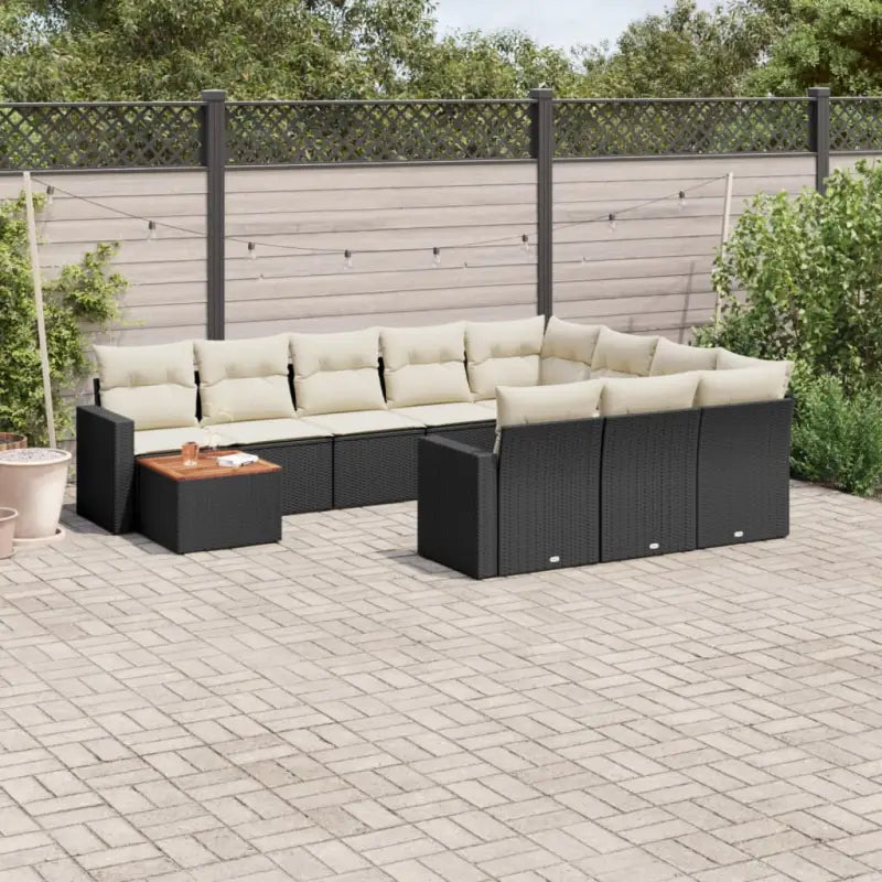 Modulaire tuinbanken met beige materiaal en gepoedercoat staal - Zwart en crème / 1 / 6x midden + Tafel + 2x hoek