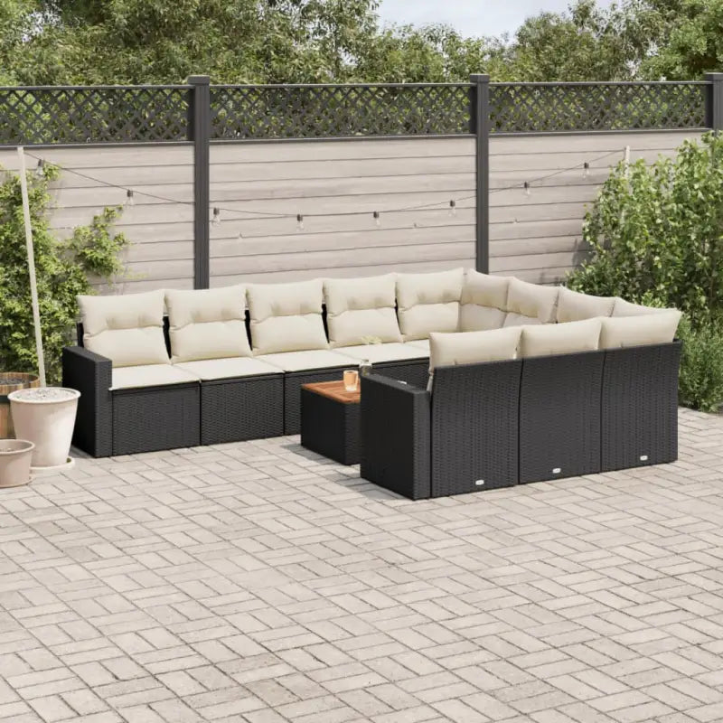 Modulaire tuinbanken met beige materiaal en gepoedercoat staal - Zwart en crème / 1 / Tafel + 6x midden + 2x hoek