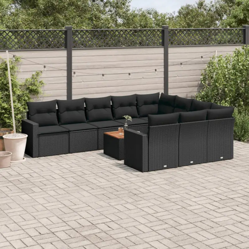 Modulaire tuinbanken met beige materiaal en gepoedercoat staal - Zwart / 1 / Tafel + 6x midden + 2x hoek - Modulaire