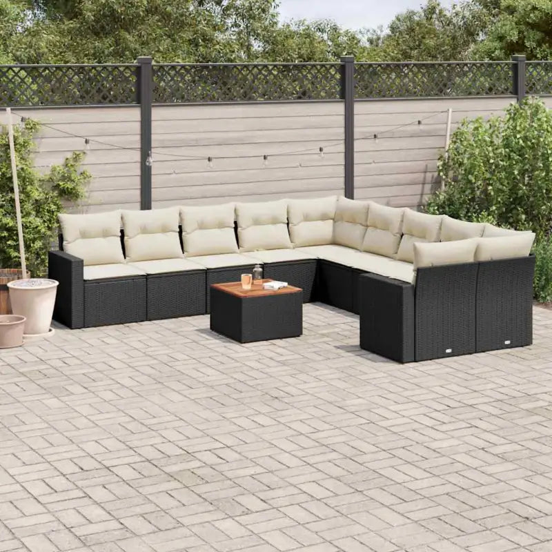 Modulaire tuinbanken met beige materiaal en gepoedercoat staal - Zwart en crème / 1 / Tafel + 2x hoek + 6x midden