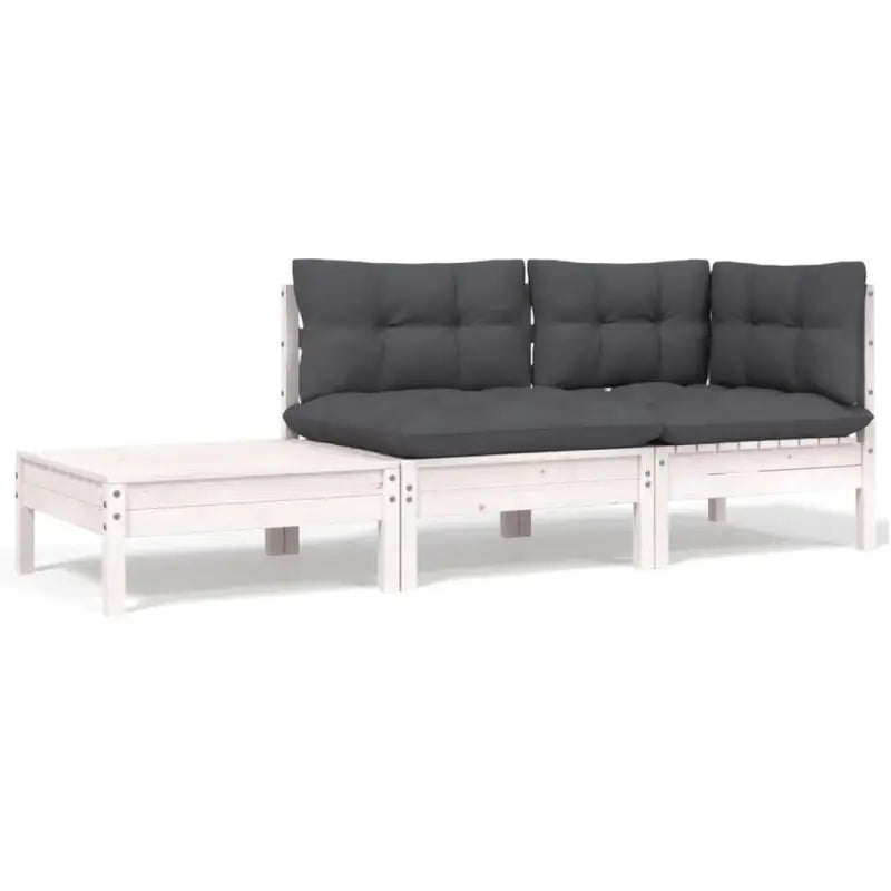 Modulaire tuinbanken met massief grenenhout en comfortabele rug- en zijkussen - Wit / 3 / hoek + midden + Tafel