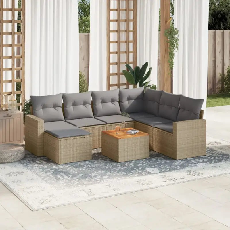 Modulaire tuinbanken van zwart materiaal en gepoedercoat staal - Beige en grijs / 1 / hoek + Tafel + 3x midden