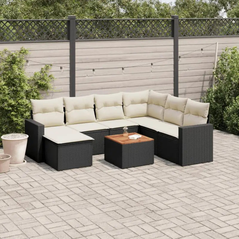 Modulaire tuinbanken van zwart materiaal en gepoedercoat staal - Zwart en crème / 1 / hoek + Tafel + 3x midden