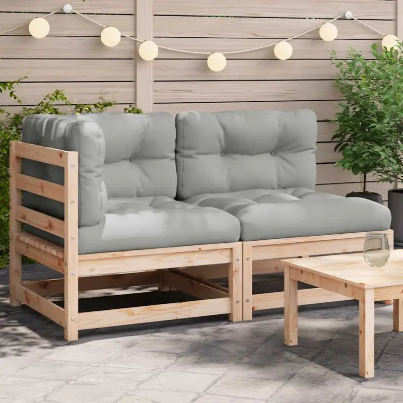 Modulaire tuinbankset van massief grenenhout voor comfortabel buitenleven - Naturel en grijs / 1 / hoek + stoel