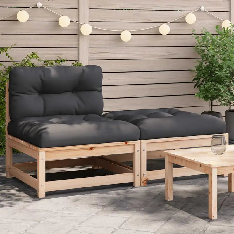 Modulaire tuinbankset van massief grenenhout voor comfortabel buitenleven - Naturel en zwart / 1 / Tweezitsbank