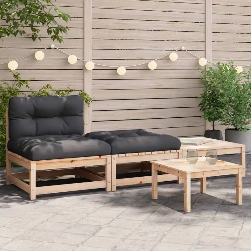Modulaire tuinbankset van massief grenenhout voor comfortabel buitenleven - Naturel en zwart / 1 / stoel + 2x