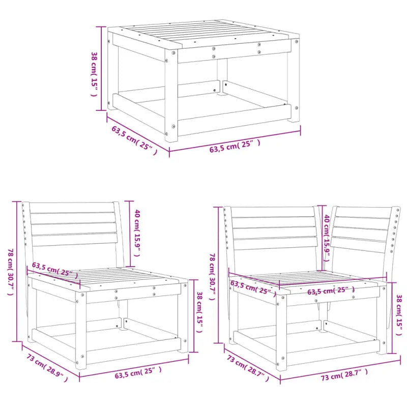 Modulaire tuinset van massief douglashout met afmetingen zitting - Tuinsets