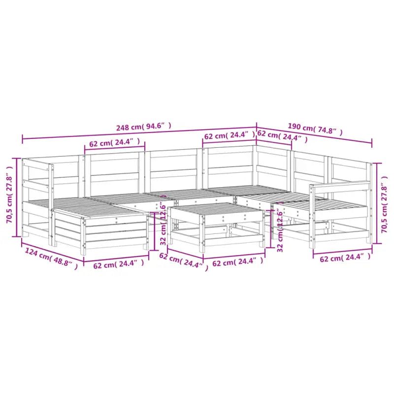 Modulaire tuinset van massief grenenhout met gelat ontwerp en comfortabele afmetingen - Tuinsets