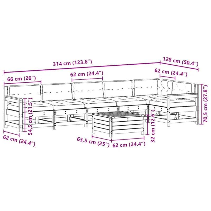 Modulaire tuinset van massief grenenhout met gelat ontwerp - Tuinsets