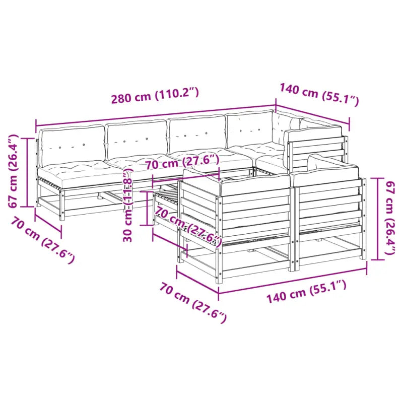Modulaire tuinset van massief grenenhout voor een comfortabele zitervaring - Tuinsets
