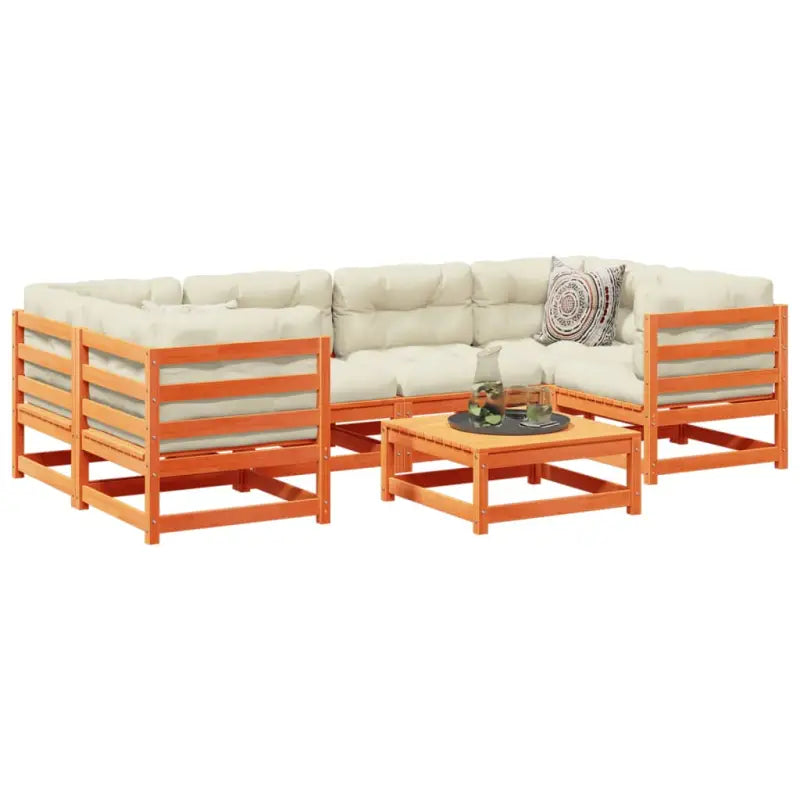 Modulaire tuinset van massief grenenhout voor een comfortabele zitervaring - Wasbruin / met kussen - Tuinsets