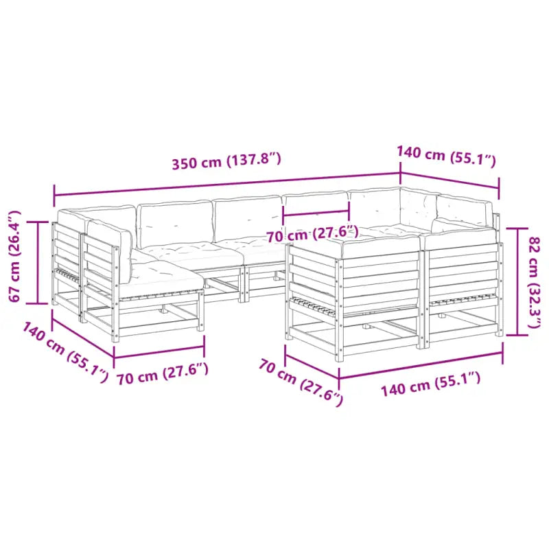 Modulaire tuinset van massief grenenhout voor een comfortabele zitervaring - Tuinsets