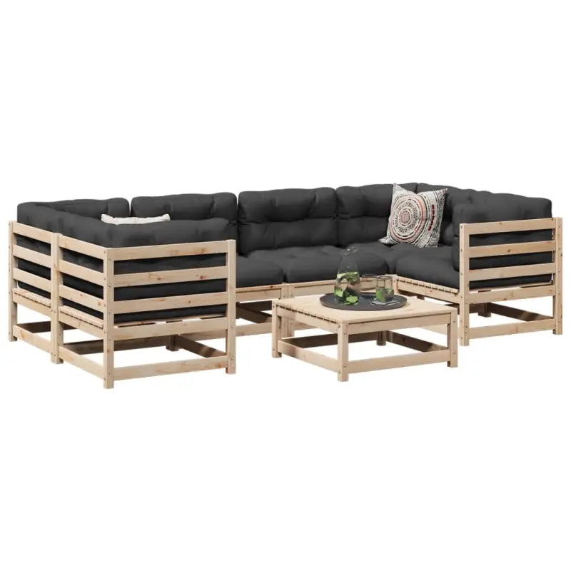 Modulaire tuinset van massief grenenhout voor een comfortabele zitervaring - Natuurlijk grenenhout / met kussen