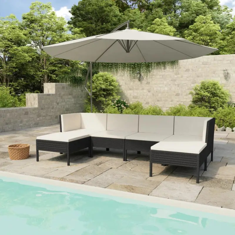 Modulaire tuinset voor gezellige en ontspannen buitenruimte - Zwart en crème / 2x hoek + 2x midden + 2x voetensteun