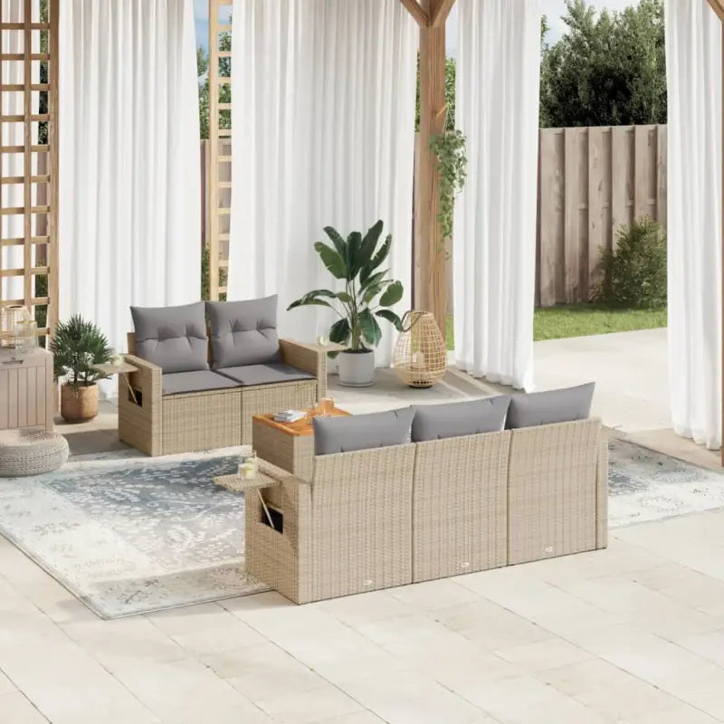 Modulaire tuintafel set met beige materiaal en gepoedercoat staal - Beige en grijs / 1 - Modulaire tuinbanken