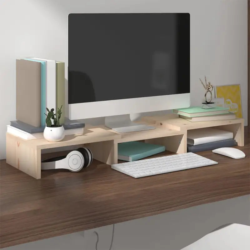 Monitorstandaard van massief grenenhout voor een elegante werkplek - Naturel / 1 / 60 cm - Tv-meubels