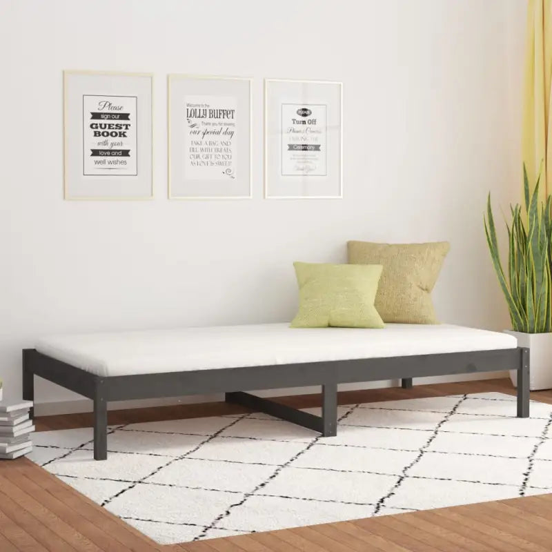 Multifunctioneel bed en bank in massief grenenhout voor slaap of lounge - Grijs / 90 x 190 cm - Bedden & bedframes