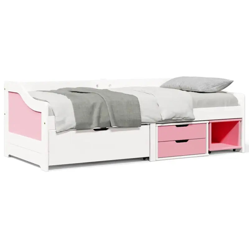 Multifunctioneel slaapbank met massief grenenhout en praktische kleine lade - Wit en roze - Bedden & bedframes