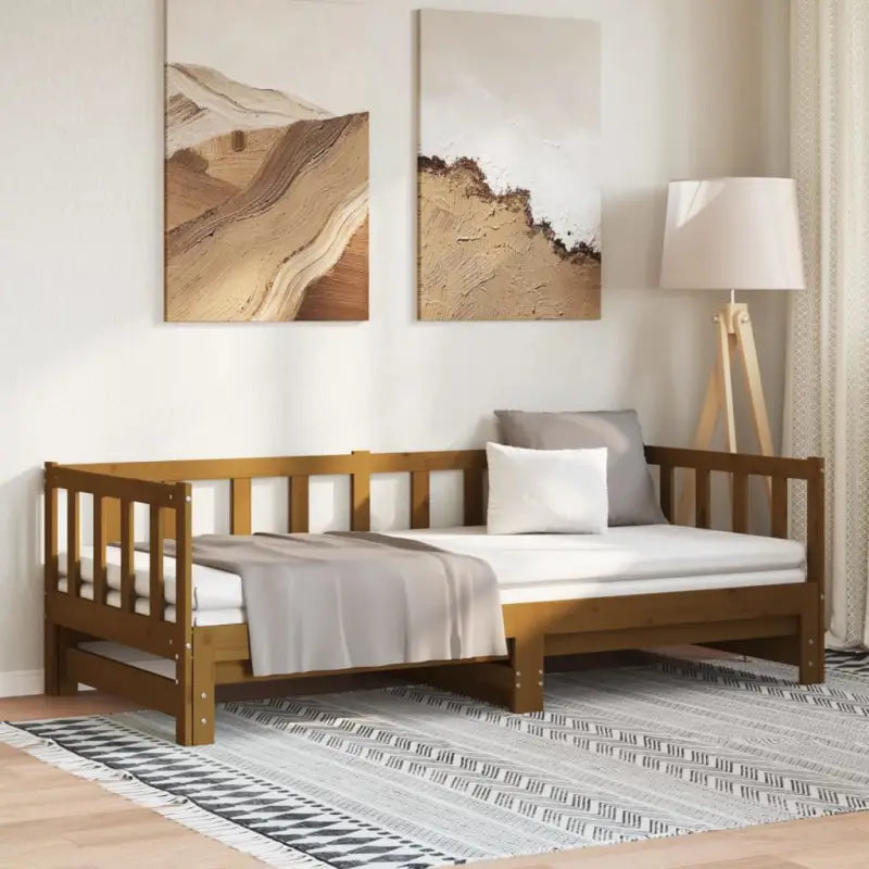 Multifunctioneel slaapbank van massief grenenhout met handige totale afmetingen - Honingbruin - Bedden & bedframes