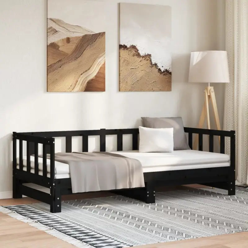 Multifunctioneel slaapbank van massief grenenhout met handige totale afmetingen - Zwart - Bedden & bedframes