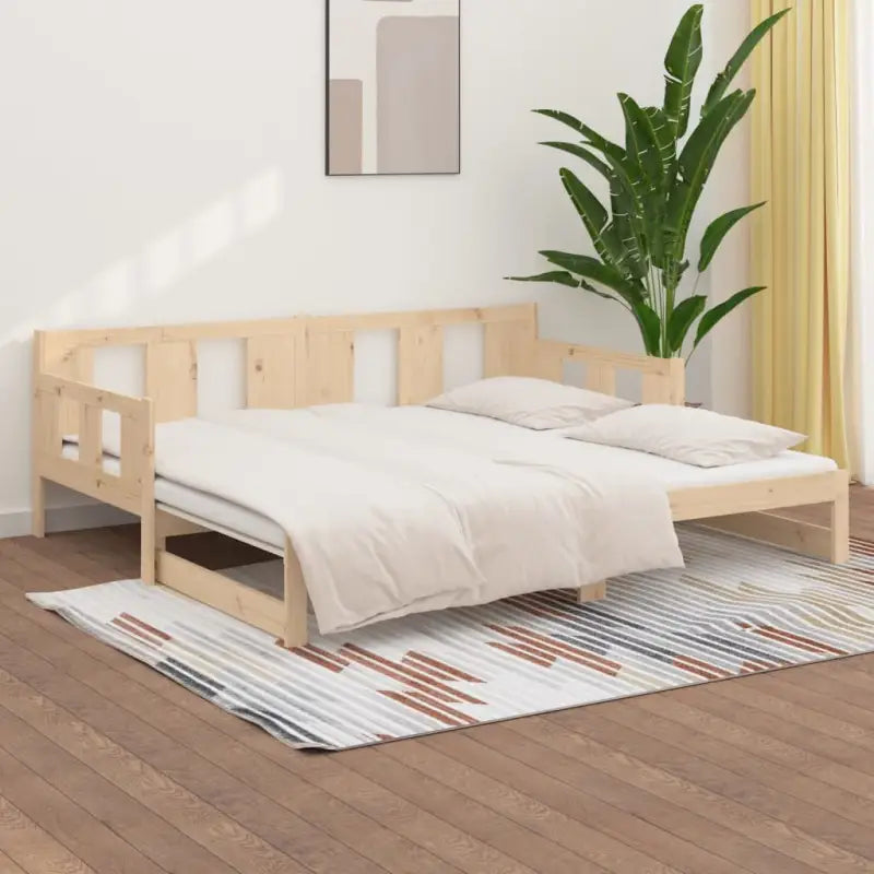 Multifunctionele slaapbank in massief Grenenhout met totale afmetingen - Bedden & bedframes