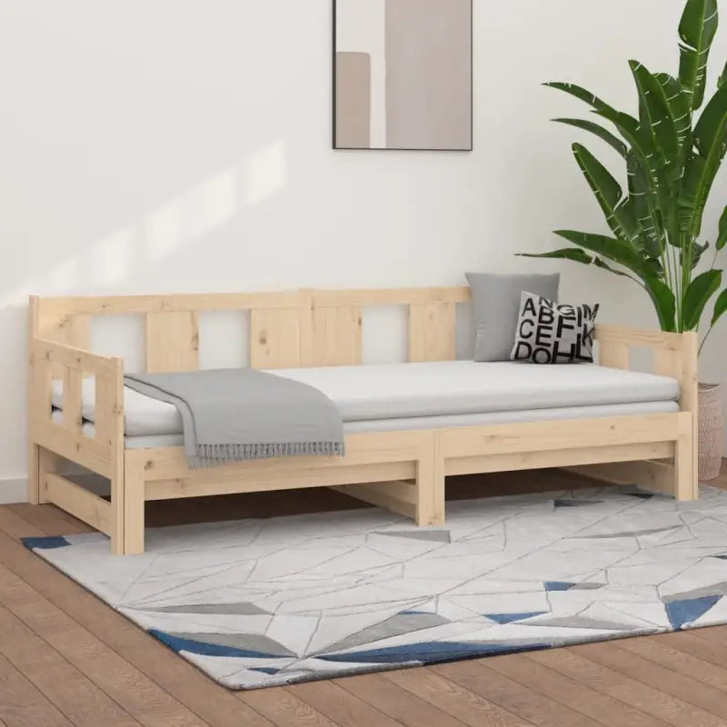 Multifunctionele slaapbank in massief Grenenhout met totale afmetingen - Bedden & bedframes