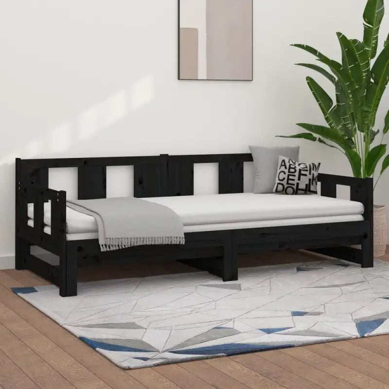 Multifunctionele slaapbank in massief Grenenhout met totale afmetingen - Zwart / 90 x 200 cm - Bedden & bedframes