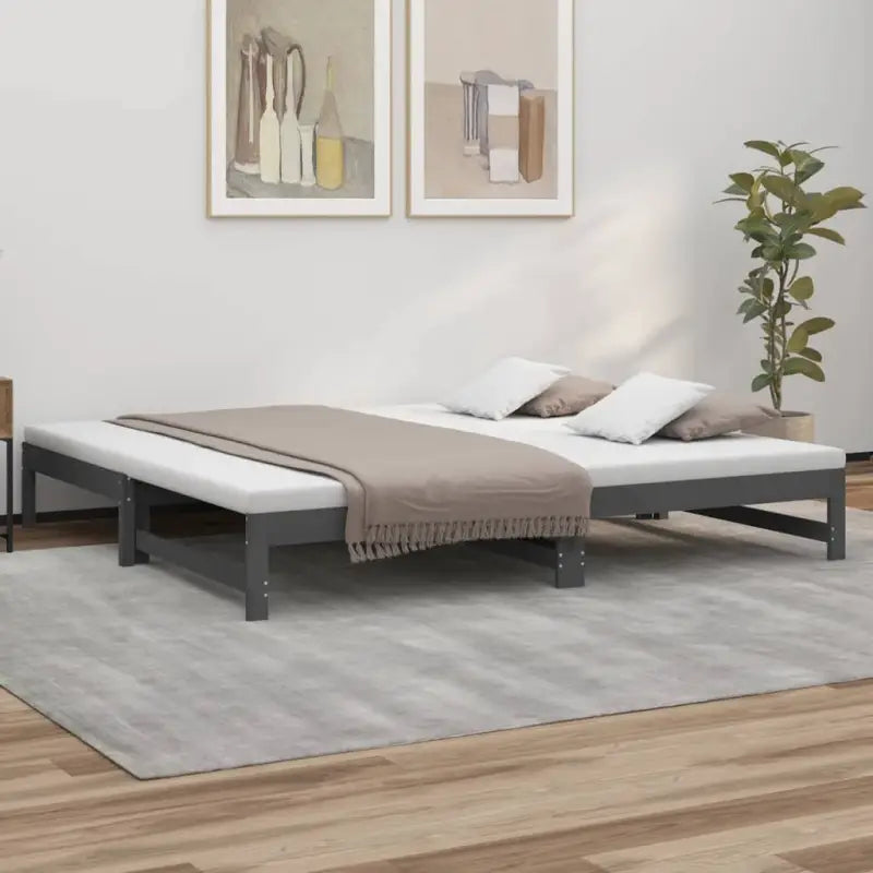Multifunctionele slaapbank van massief grenenhout met ideale afmetingen - Grijs / 205.5 x 179 x 30 cm - Bedden &