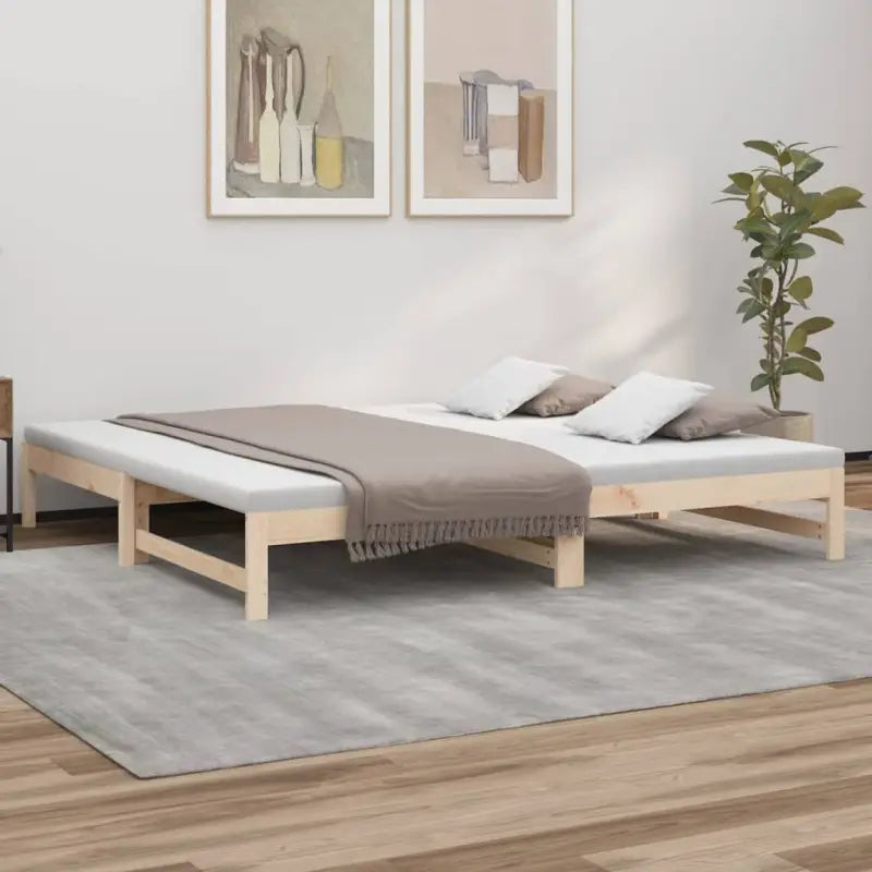 Multifunctionele slaapbank van massief grenenhout met ideale afmetingen - Naturel / 205.5 x 179 x 30 cm - Bedden &