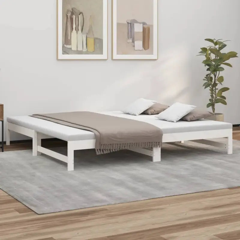 Multifunctionele slaapbank van massief grenenhout met ideale afmetingen - Wit / 205.5 x 198 x 30 cm - Bedden & bedframes