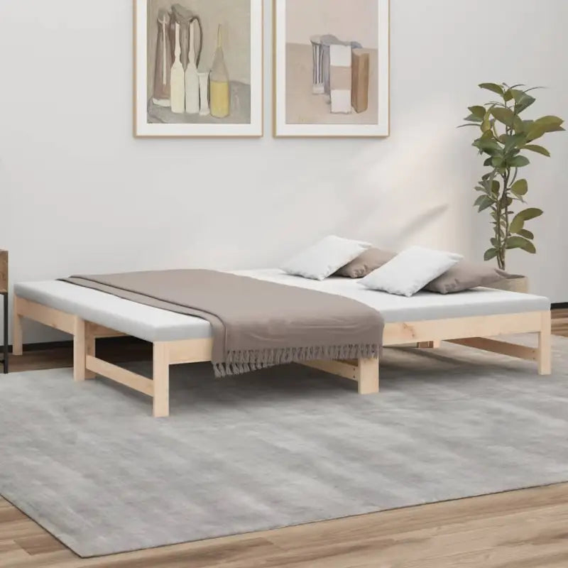 Multifunctionele slaapbank van massief grenenhout met ideale afmetingen - Naturel / 195.5 x 148 x 30 cm - Bedden &