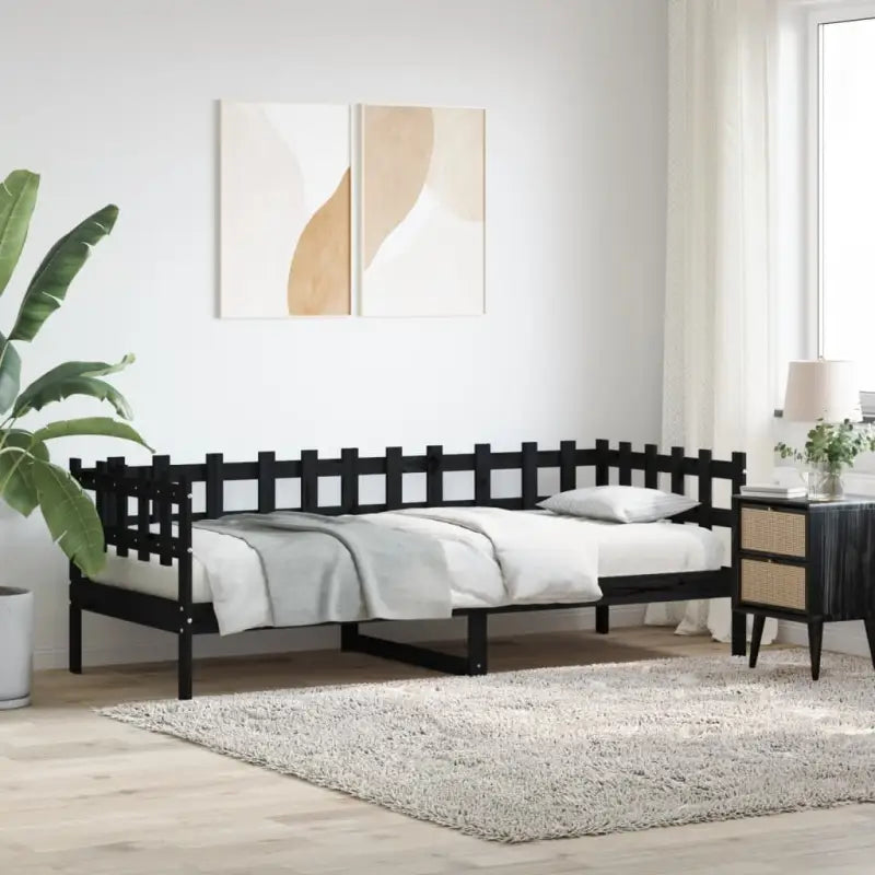 Multifunctionele slaapbank van massief grenenhout voor slaapkamer en woonkamer - Zwart / 90 x 200 cm - Bedden &