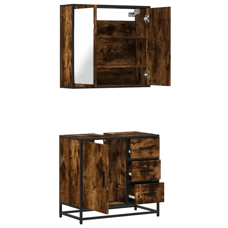 Muur gemonteerde badkamermeubelset met bewerkt hout voor een strakke uitstraling - Badkamermeubelsets