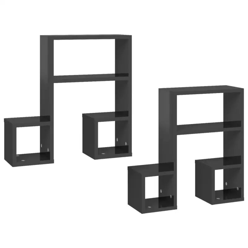 Muzieknoot Wandplank in hoogglans grijs bewerkt hout - Hoogglans grijs / 2 / 1 - Wandplanken