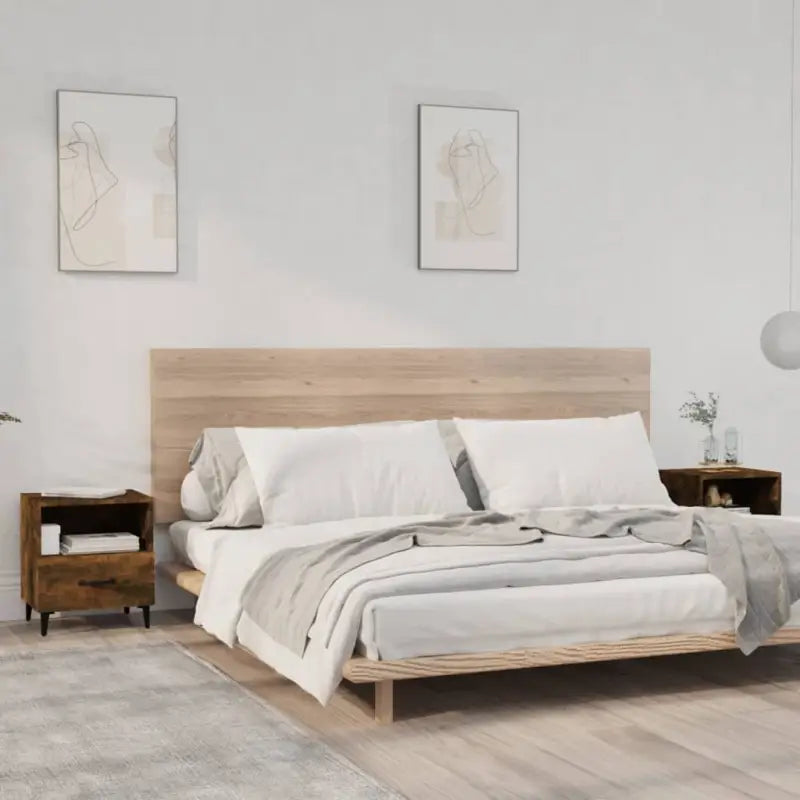 Nachtkastje in Grijs Sonoma met bewerkt hout en elegant ontwerp - Gerookt eiken / 2 - Nachtkastjes