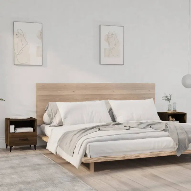Nachtkastje in Grijs Sonoma met bewerkt hout en elegant ontwerp - bruin eikenkleur / 2 - Nachtkastjes