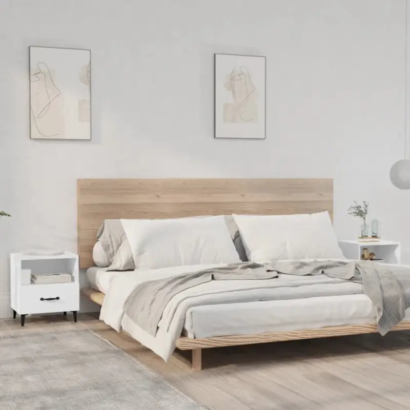 Nachtkastje in Grijs Sonoma met bewerkt hout en elegant ontwerp - Wit / 2 - Nachtkastjes