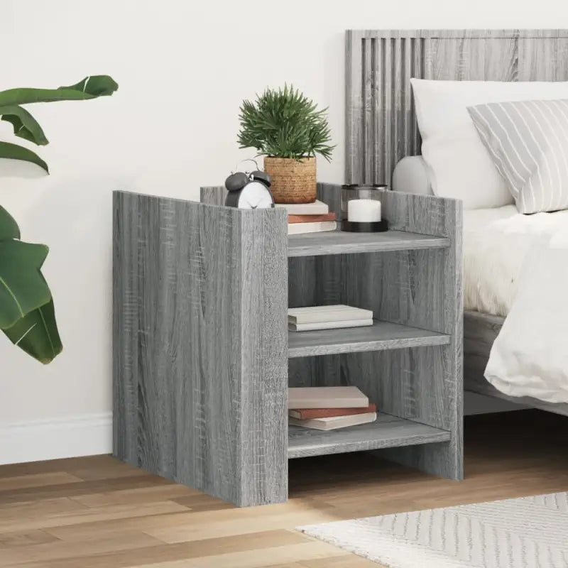 Nachtkastje in Grijs Sonoma met bewerkt hout voor een tijdloze uitstraling - Grijs sonoma / 1 - Nachtkastjes